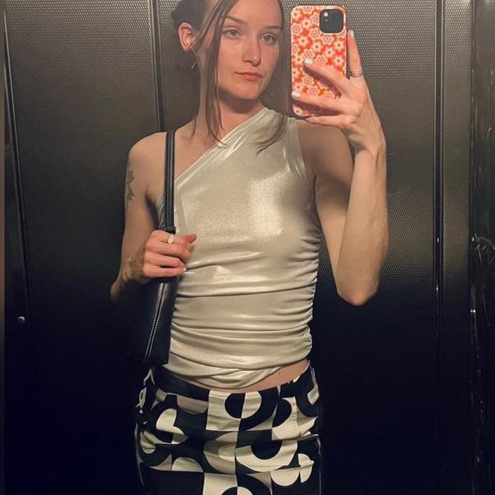 One-Shoulder Silver Ruched Top - Picture 2 of 6